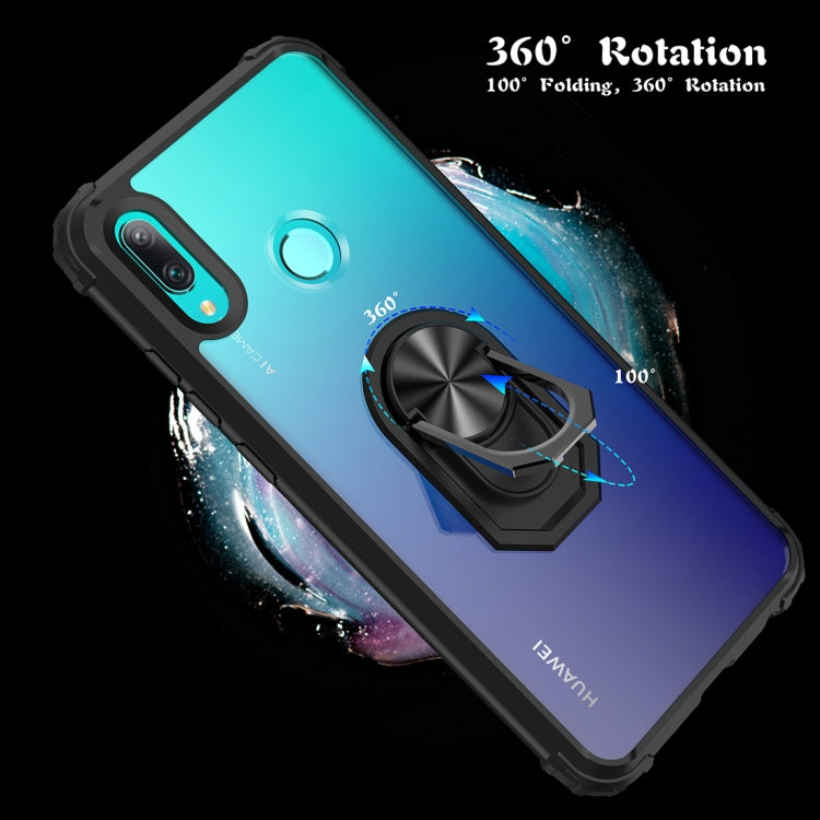 For Huawei P smart 2019 Shockproof Transparent TPU + Acrylic Protective Case with Ring Holder