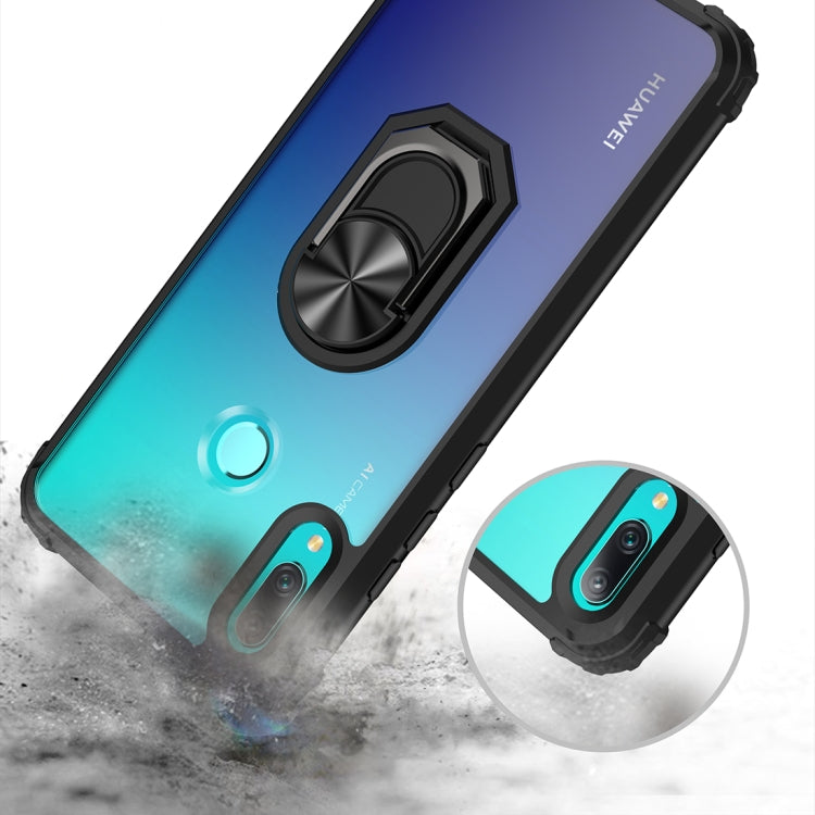 For Huawei P smart 2019 Shockproof Transparent TPU + Acrylic Protective Case with Ring Holder