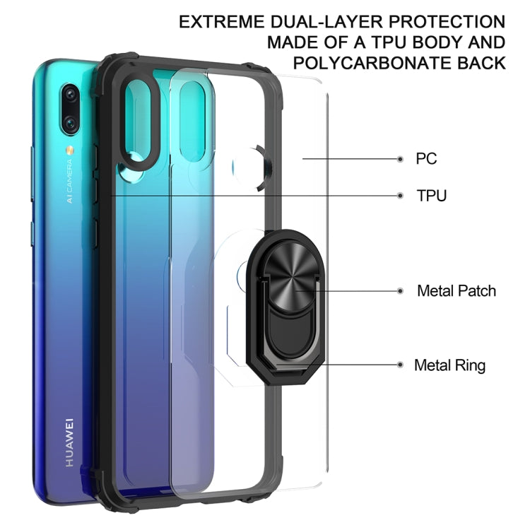 For Huawei P smart 2019 Shockproof Transparent TPU + Acrylic Protective Case with Ring Holder