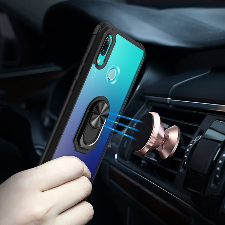 For Huawei P smart 2019 Shockproof Transparent TPU + Acrylic Protective Case with Ring Holder