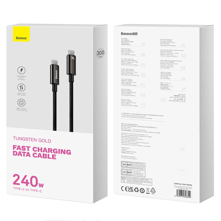 Baseus Tungsten Gold Series 240W Type-C to Type-C Fast Charging Data Cable, Length: