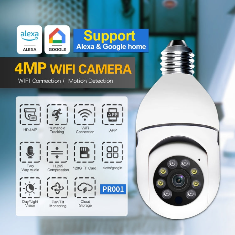 ESCAM PR001 E27 4MP Motion Tracking Smart WiFi Night Vision Dome Camera Supports Alexa Google(White)