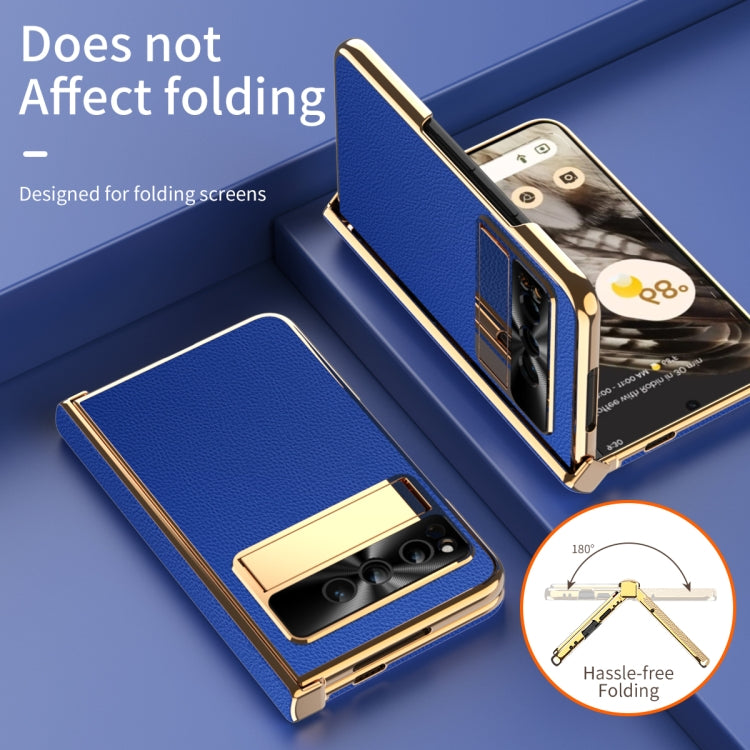 For Google Pixel Fold Litchi Pattern Electroplating Folding Phone Case with Hinge