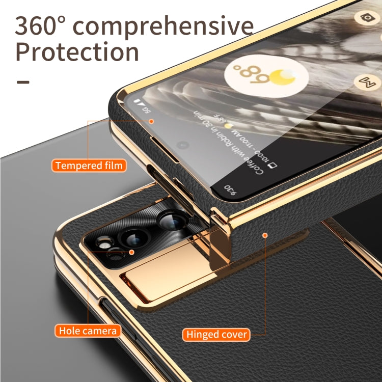 For Google Pixel Fold Litchi Pattern Electroplating Folding Phone Case with Hinge