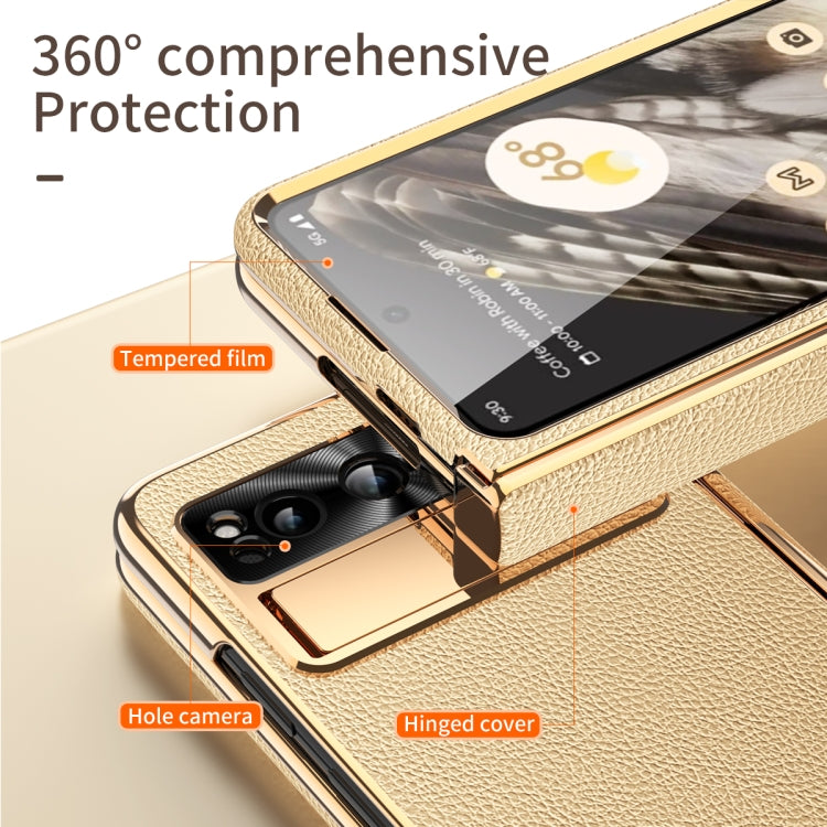 For Google Pixel Fold Litchi Pattern Electroplating Folding Phone Case with Hinge