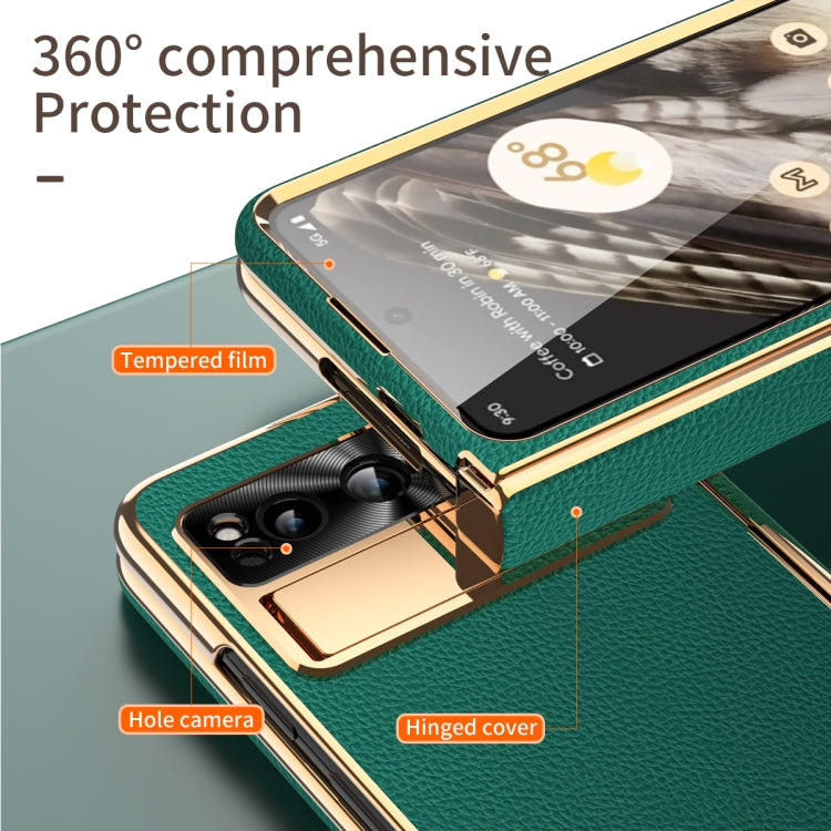 For Google Pixel Fold Litchi Pattern Electroplating Folding Phone Case with Hinge