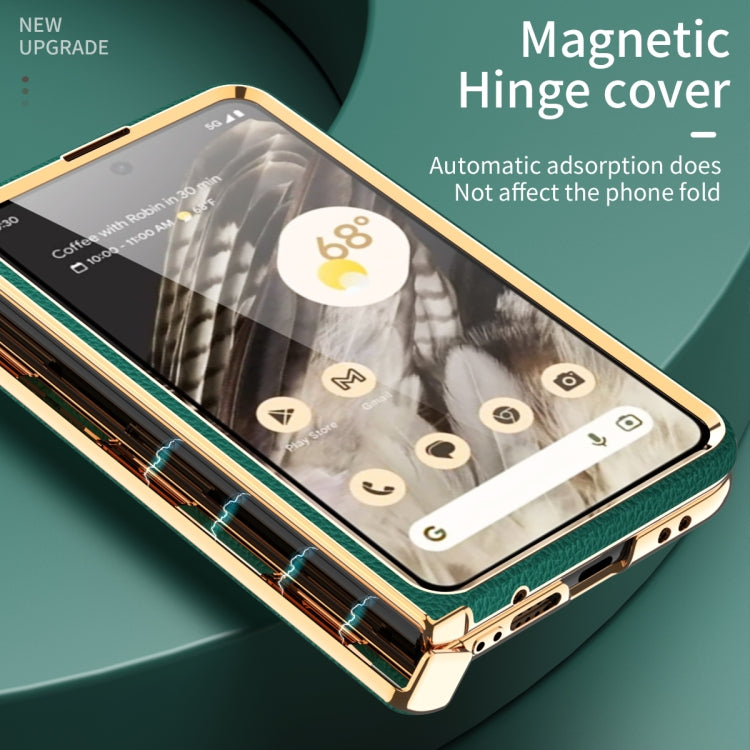 For Google Pixel Fold Litchi Pattern Electroplating Folding Phone Case with Hinge