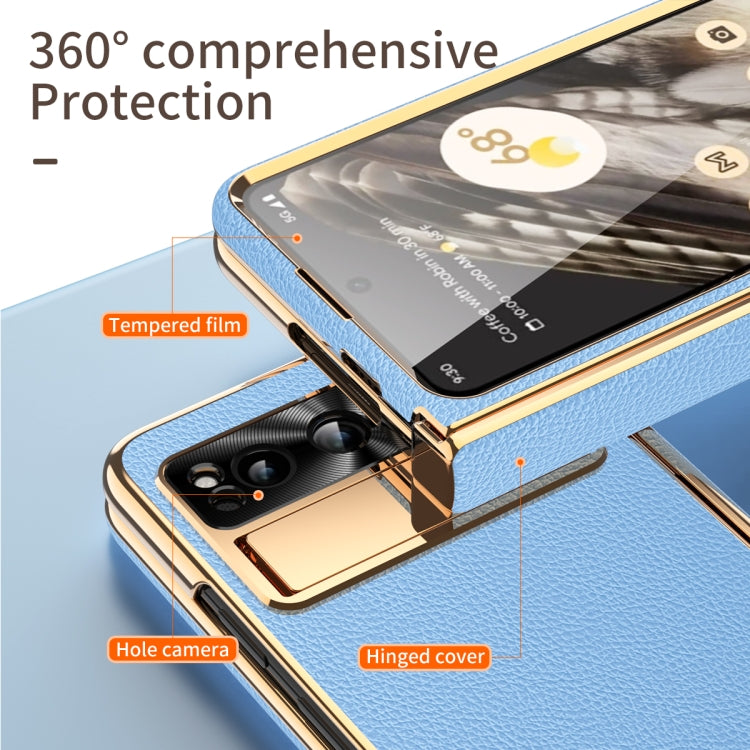 For Google Pixel Fold Litchi Pattern Electroplating Folding Phone Case with Hinge