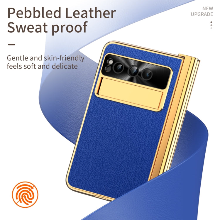 For Google Pixel Fold Litchi Pattern Electroplating Pen Slot Double Hinge Folding Phone Case with Stylus