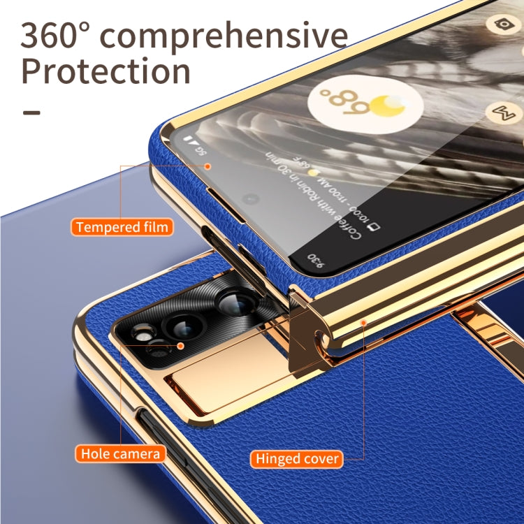 For Google Pixel Fold Litchi Pattern Electroplating Pen Slot Double Hinge Folding Phone Case with Stylus
