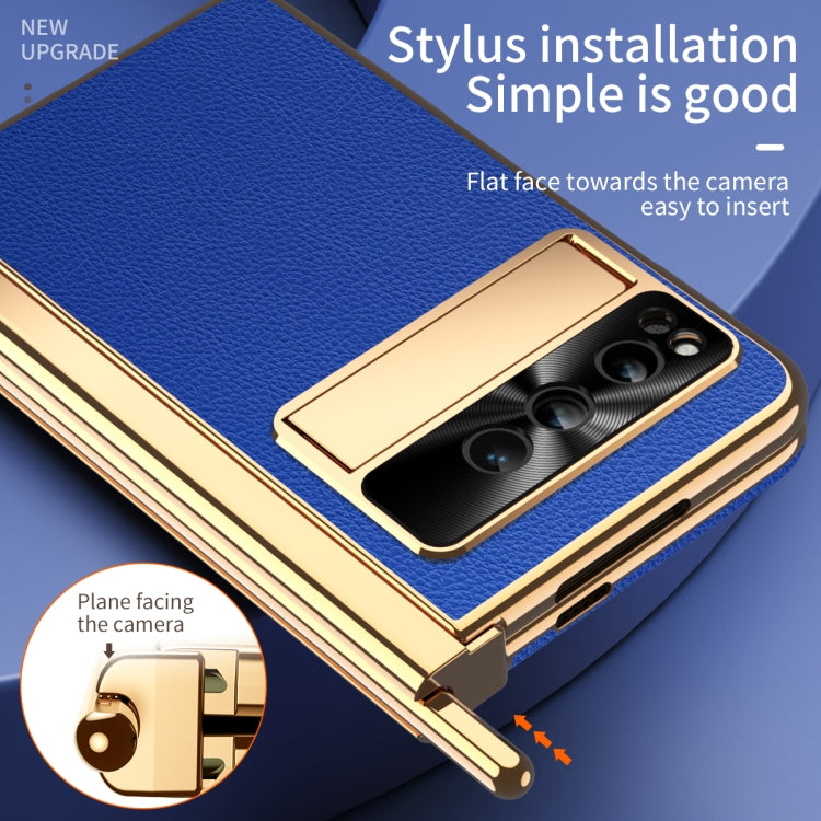 For Google Pixel Fold Litchi Pattern Electroplating Pen Slot Double Hinge Folding Phone Case with Stylus