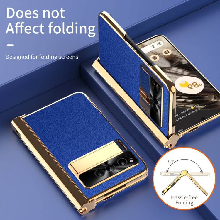 For Google Pixel Fold Litchi Pattern Electroplating Pen Slot Double Hinge Folding Phone Case with Stylus