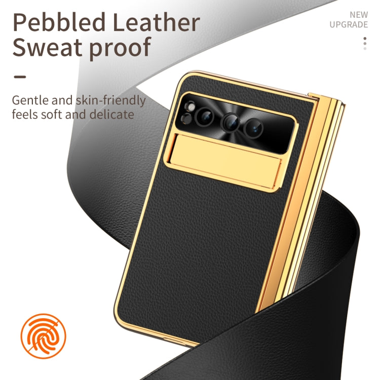 For Google Pixel Fold Litchi Pattern Electroplating Pen Slot Double Hinge Folding Phone Case with Stylus