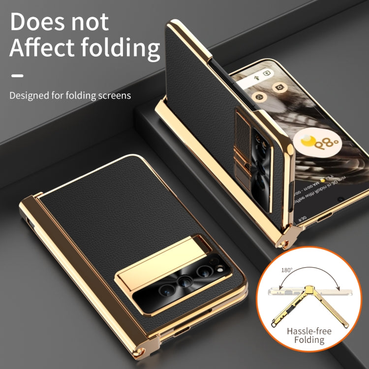 For Google Pixel Fold Litchi Pattern Electroplating Pen Slot Double Hinge Folding Phone Case with Stylus
