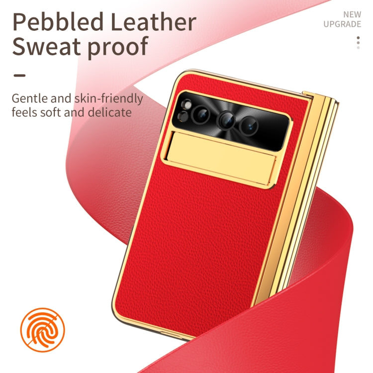 For Google Pixel Fold Litchi Pattern Electroplating Pen Slot Double Hinge Folding Phone Case with Stylus