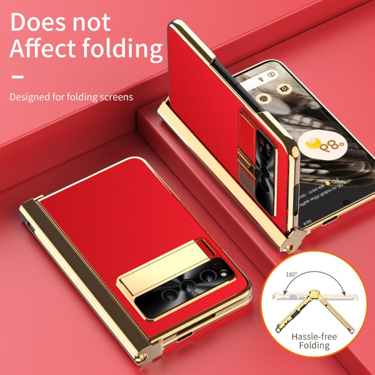 For Google Pixel Fold Litchi Pattern Electroplating Pen Slot Double Hinge Folding Phone Case with Stylus