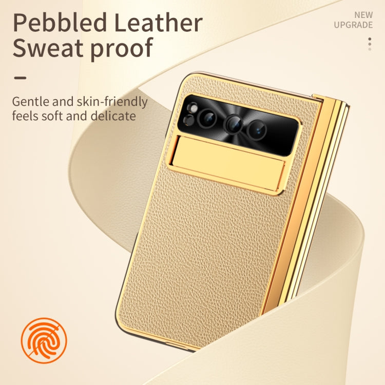 For Google Pixel Fold Litchi Pattern Electroplating Pen Slot Double Hinge Folding Phone Case with Stylus