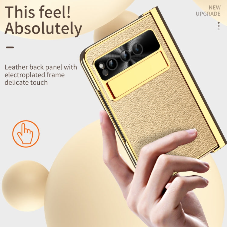 For Google Pixel Fold Litchi Pattern Electroplating Pen Slot Double Hinge Folding Phone Case with Stylus