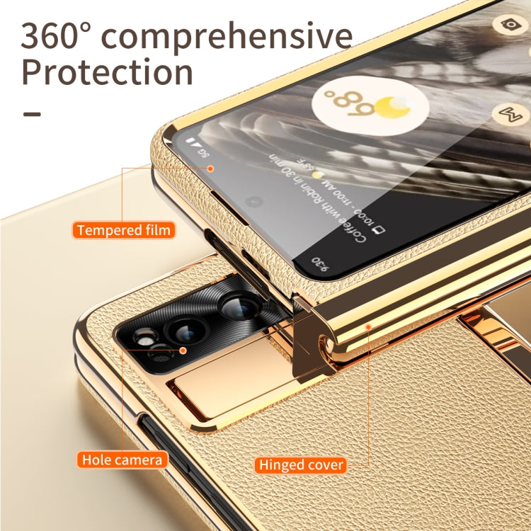 For Google Pixel Fold Litchi Pattern Electroplating Pen Slot Double Hinge Folding Phone Case with Stylus