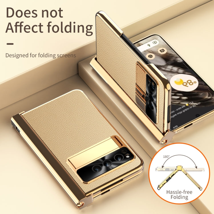 For Google Pixel Fold Litchi Pattern Electroplating Pen Slot Double Hinge Folding Phone Case with Stylus