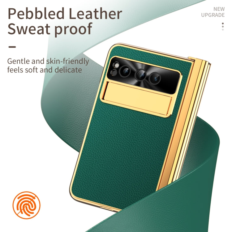For Google Pixel Fold Litchi Pattern Electroplating Pen Slot Double Hinge Folding Phone Case with Stylus