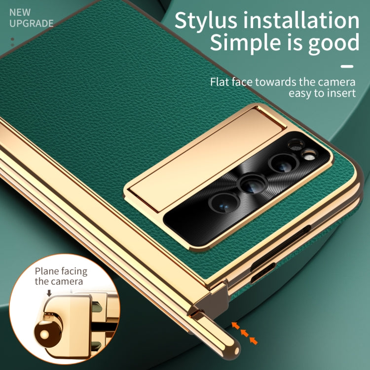 For Google Pixel Fold Litchi Pattern Electroplating Pen Slot Double Hinge Folding Phone Case with Stylus