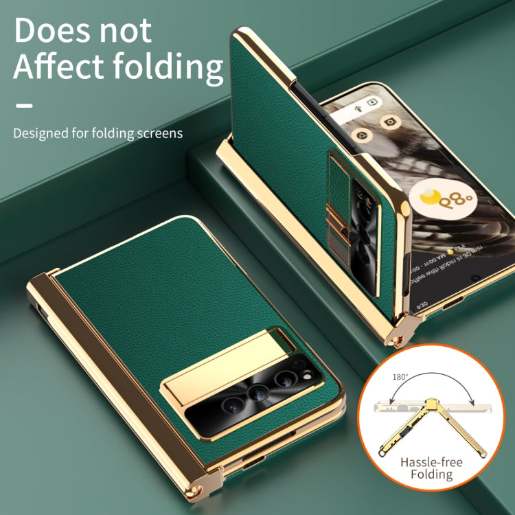 For Google Pixel Fold Litchi Pattern Electroplating Pen Slot Double Hinge Folding Phone Case with Stylus