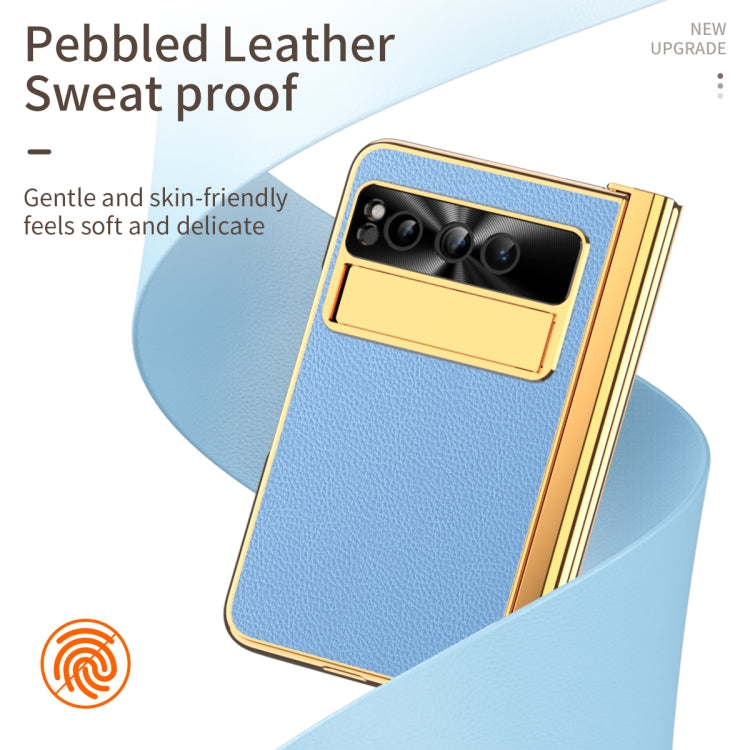 For Google Pixel Fold Litchi Pattern Electroplating Pen Slot Double Hinge Folding Phone Case with Stylus