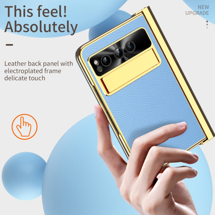 For Google Pixel Fold Litchi Pattern Electroplating Pen Slot Double Hinge Folding Phone Case with Stylus