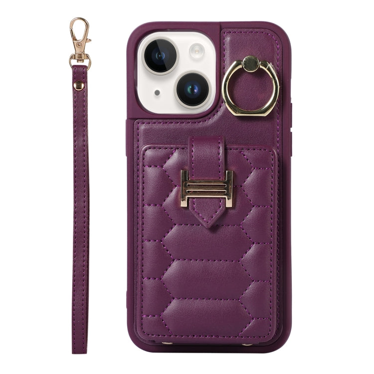 For iPhone 14 Vertical Card Bag Ring Holder Phone Case with Dual Lanyard