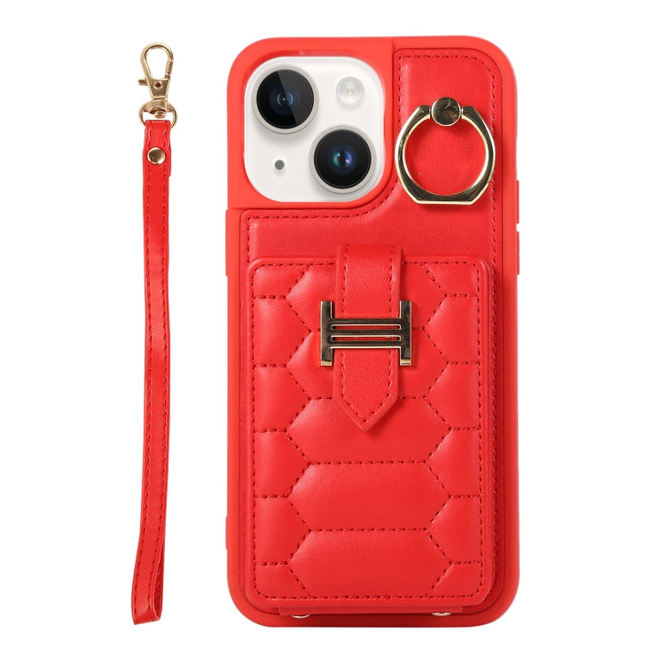 For iPhone 14 Vertical Card Bag Ring Holder Phone Case with Dual Lanyard