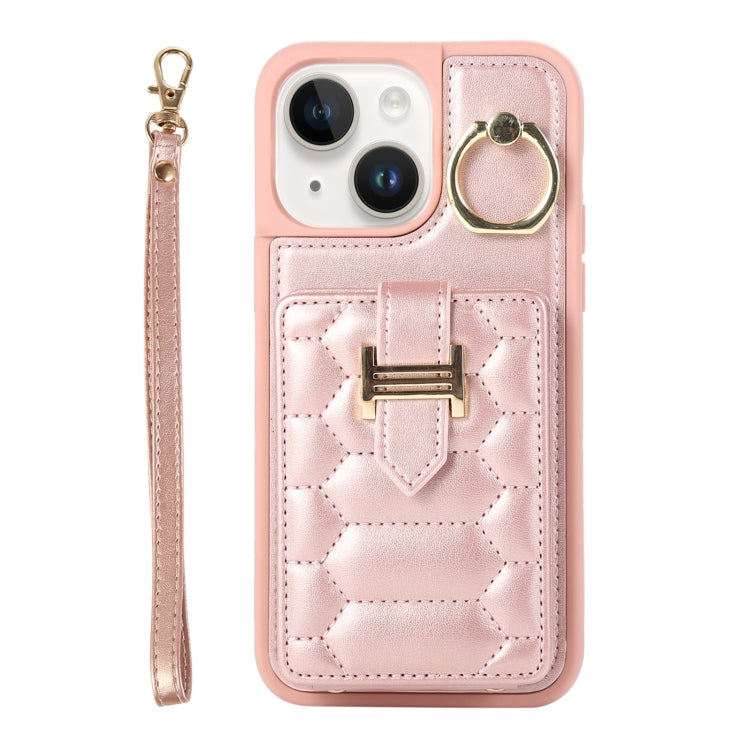 For iPhone 14 Plus Vertical Card Bag Ring Holder Phone Case with Dual Lanyard