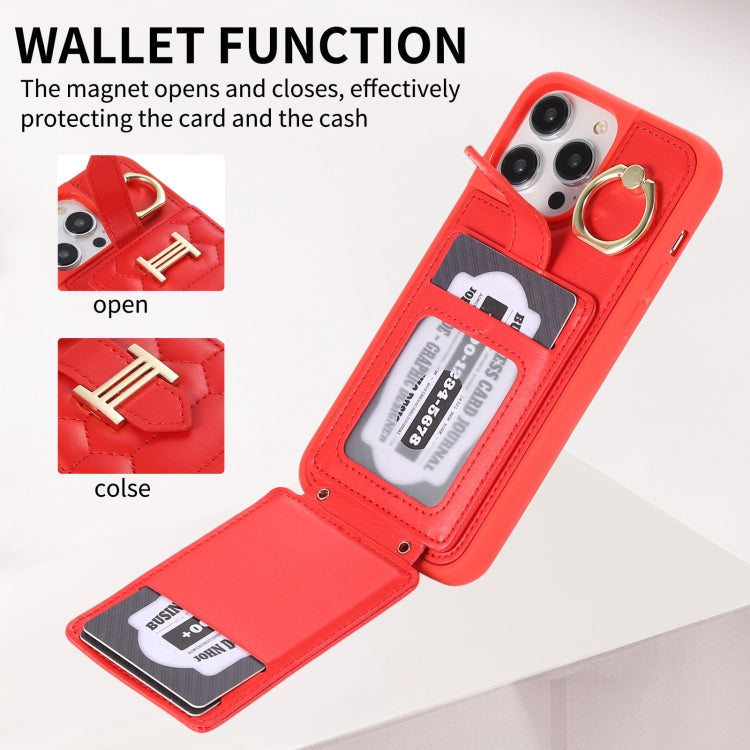 For iPhone 14 Plus Vertical Card Bag Ring Holder Phone Case with Dual Lanyard