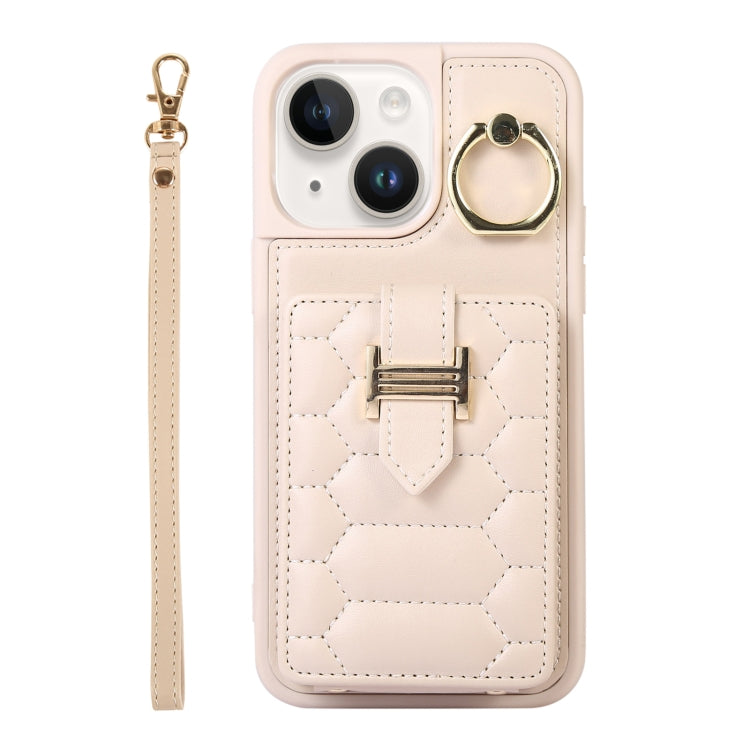 For iPhone 14 Plus Vertical Card Bag Ring Holder Phone Case with Dual Lanyard