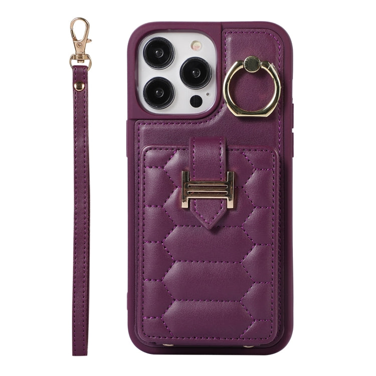 For iPhone 14 Pro Vertical Card Bag Ring Holder Phone Case with Dual Lanyard