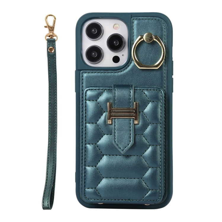 For iPhone 14 Pro Vertical Card Bag Ring Holder Phone Case with Dual Lanyard