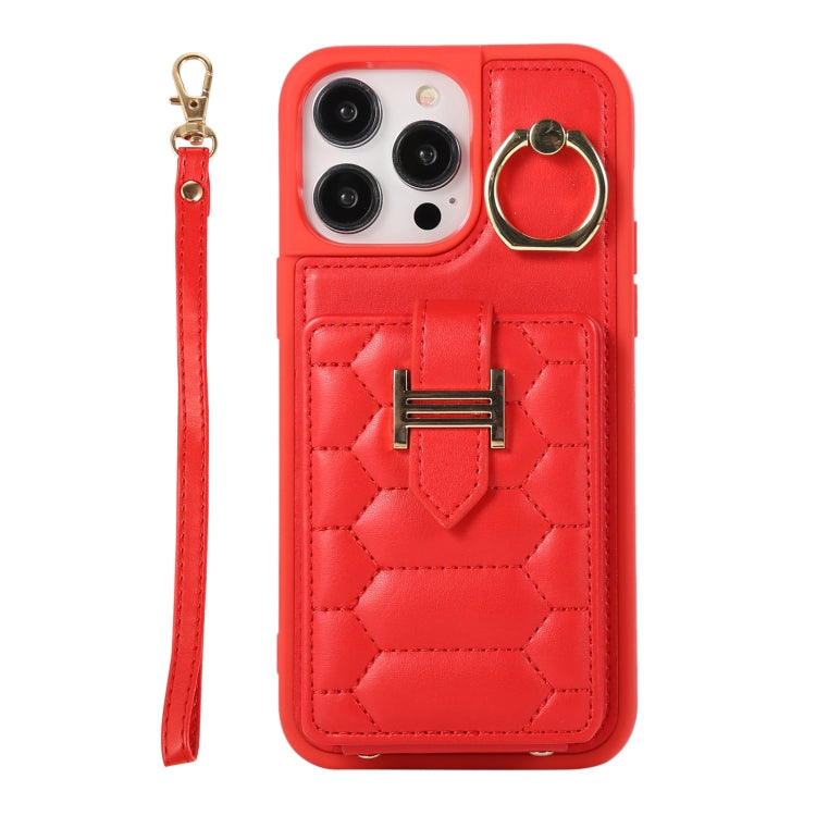 For iPhone 14 Pro Max Vertical Card Bag Ring Holder Phone Case with Dual Lanyard