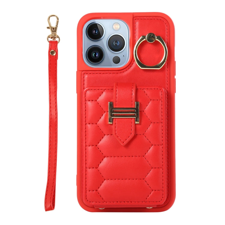 For iPhone 13 Pro Vertical Card Bag Ring Holder Phone Case with Dual Lanyard