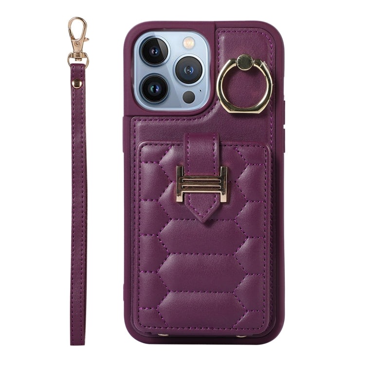 For iPhone 13 Pro Max Vertical Card Bag Ring Holder Phone Case with Dual Lanyard