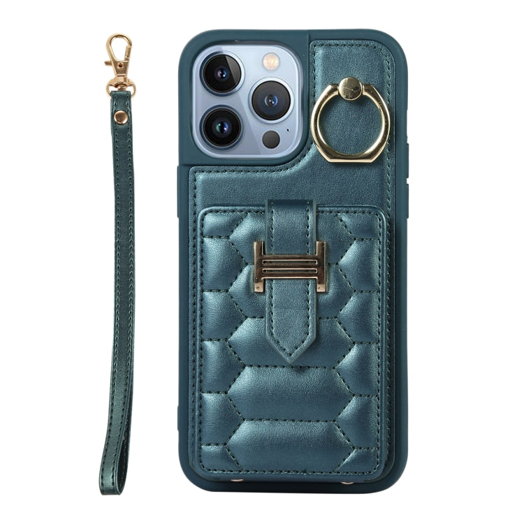 For iPhone 13 Pro Max Vertical Card Bag Ring Holder Phone Case with Dual Lanyard
