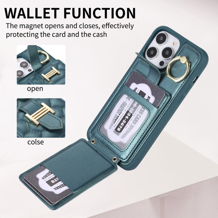 For iPhone 13 Pro Max Vertical Card Bag Ring Holder Phone Case with Dual Lanyard