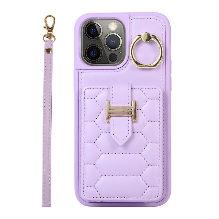 For iPhone 12 Pro Vertical Card Bag Ring Holder Phone Case with Dual Lanyard