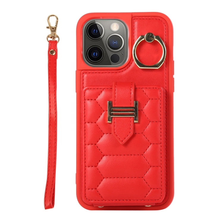 For iPhone 12 Pro Max Vertical Card Bag Ring Holder Phone Case with Dual Lanyard