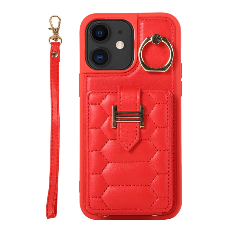 For iPhone 11 Vertical Card Bag Ring Holder Phone Case with Dual Lanyard