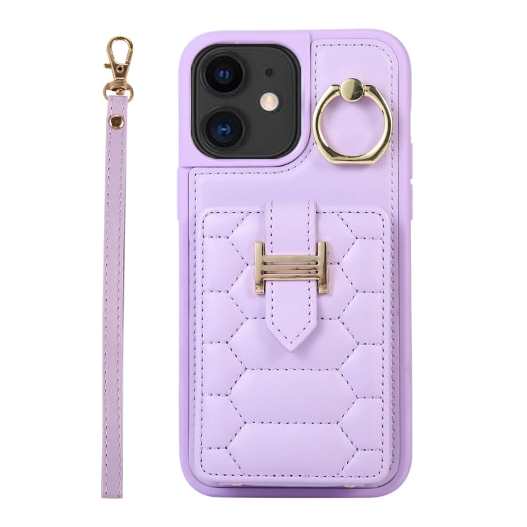 For iPhone 11 Vertical Card Bag Ring Holder Phone Case with Dual Lanyard