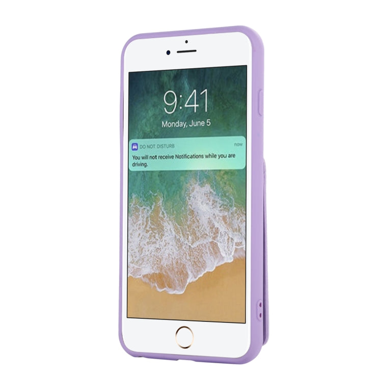 For iPhone 8 Plus / 7 Plus Vertical Card Bag Ring Holder Phone Case with Dual Lanyard(Purple)