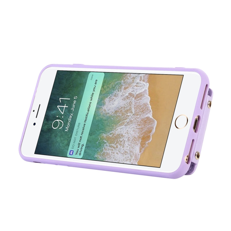 For iPhone 8 Plus / 7 Plus Vertical Card Bag Ring Holder Phone Case with Dual Lanyard(Purple)