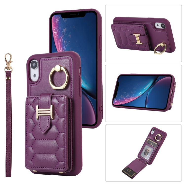 For iPhone XR Vertical Card Bag Ring Holder Phone Case with Dual Lanyard