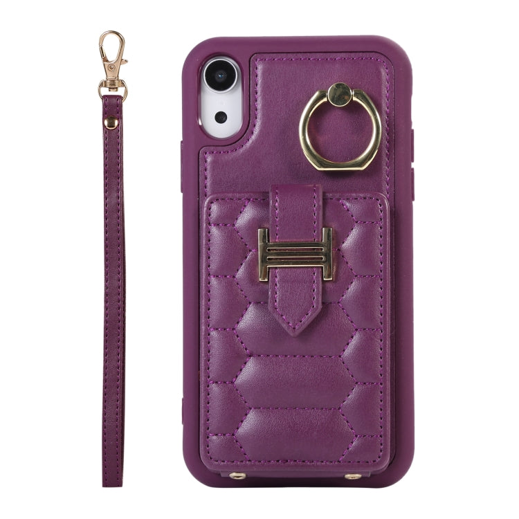 For iPhone XR Vertical Card Bag Ring Holder Phone Case with Dual Lanyard