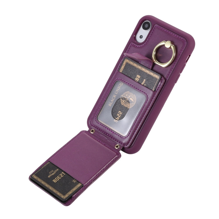 For iPhone XR Vertical Card Bag Ring Holder Phone Case with Dual Lanyard